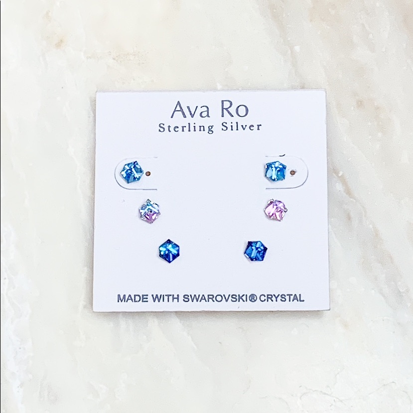 Ava Ro Sterling Silver Crystal Earring Stud Trio